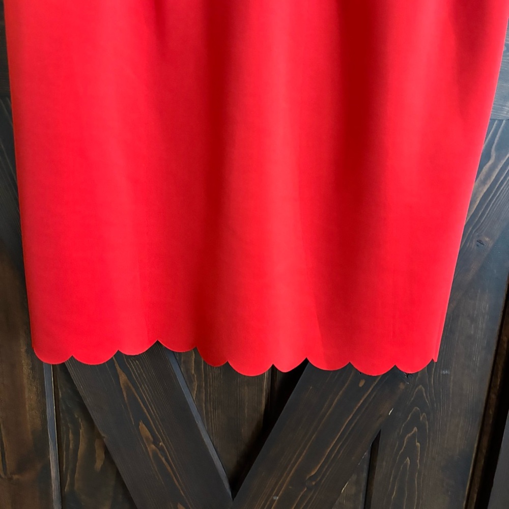 NWT Carolina Belle Montreal Vibrant Red Scallop Trim Shift Dress 12 - Picture 4 of 7